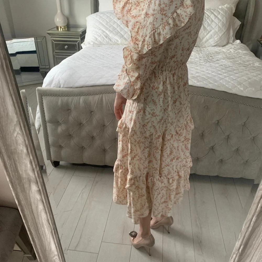 Shop Red Dress Aura Floral Ruffle Midi Dress - Picture 8 of 13